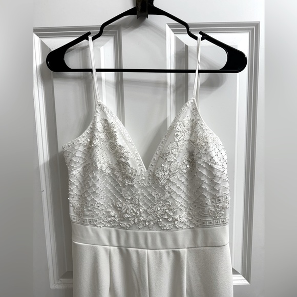 Lulu’s Memorable Occasion White Beaded Sequin Wide-Leg Jumpsuit - Women’s M - Picture 4 of 11